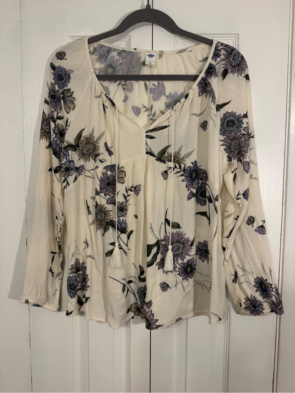Old Navy Floral Peasant Blouse Medium Ivory